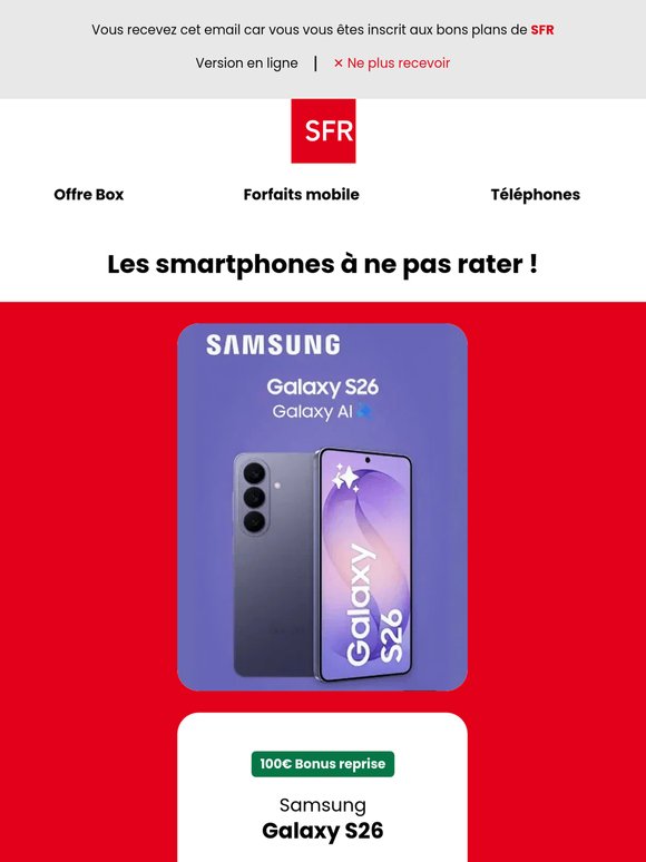 Galaxy S26 à 1€ chez SFR