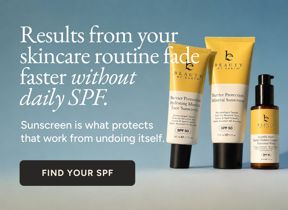Results from your skincare routine fade faster without  daily SPF. Sunscreen is what protects that work from undoing itself. Find your SPF.