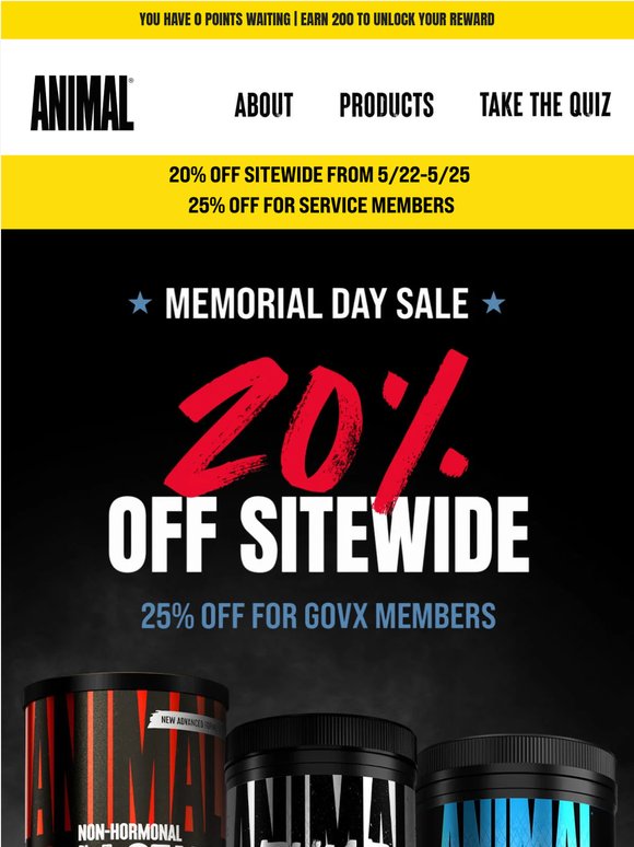 20% off sitewide for Memorial Day