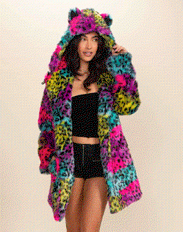 Classic Women's Faux Fur Coat | Neon Graffiti Leopard