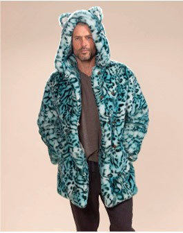Classic Men's Faux Fur Coat | Aqua Cat
