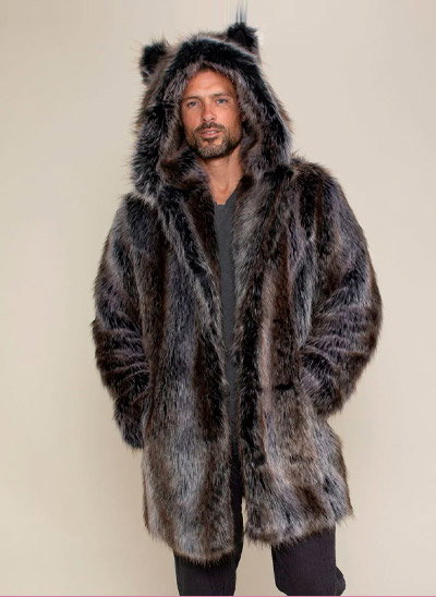 Classic Men's Faux Fur Coat | Grey Wolf