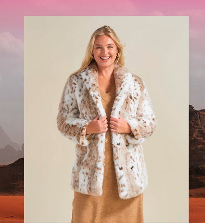 Women's Faux Fur Coat | Siberian Snow Leopard Print