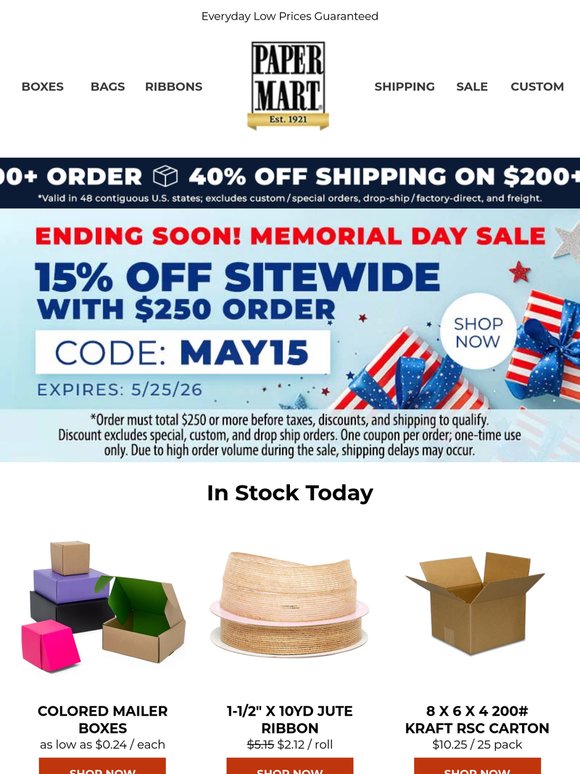 Don’t Miss Our Memorial Day 15% Off Sale