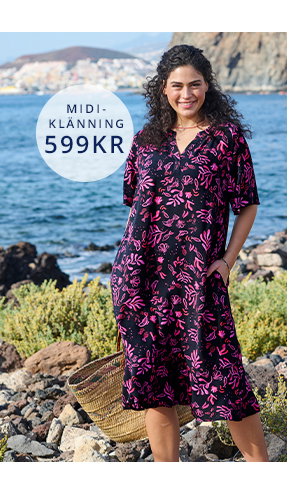 Midiklänning, havsmotiv, tunikaringning, halvlång holkärm