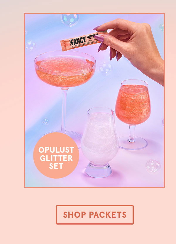 Two Champagne Rose Gold colored drinks and another with Moonstone Iridescent