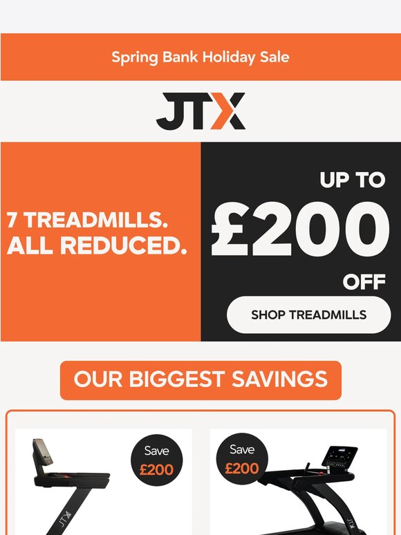 Seven treadmills. All reduced. Spring Bank Holiday Sale.