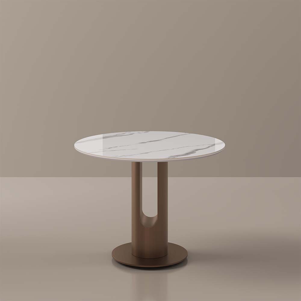 Image of Modern Bistro Table, Small Bistro Table for Kitchen & Compact Spaces, Glossy White Sintered Stone Top with Bronze Metal Base