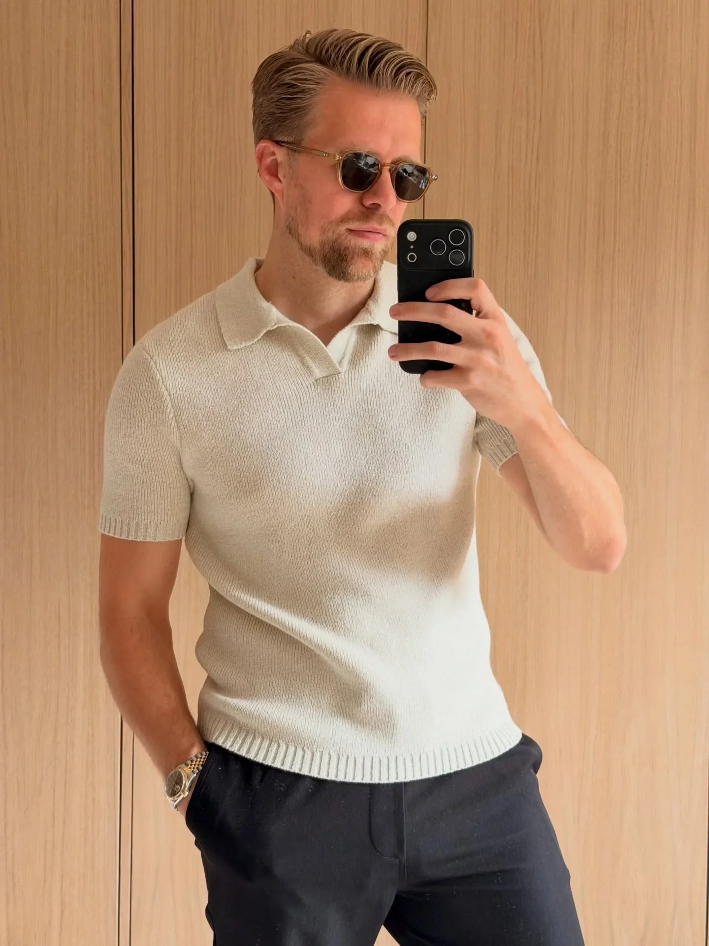 Image of Mason Fine Tape Knit Polo - Light Grey