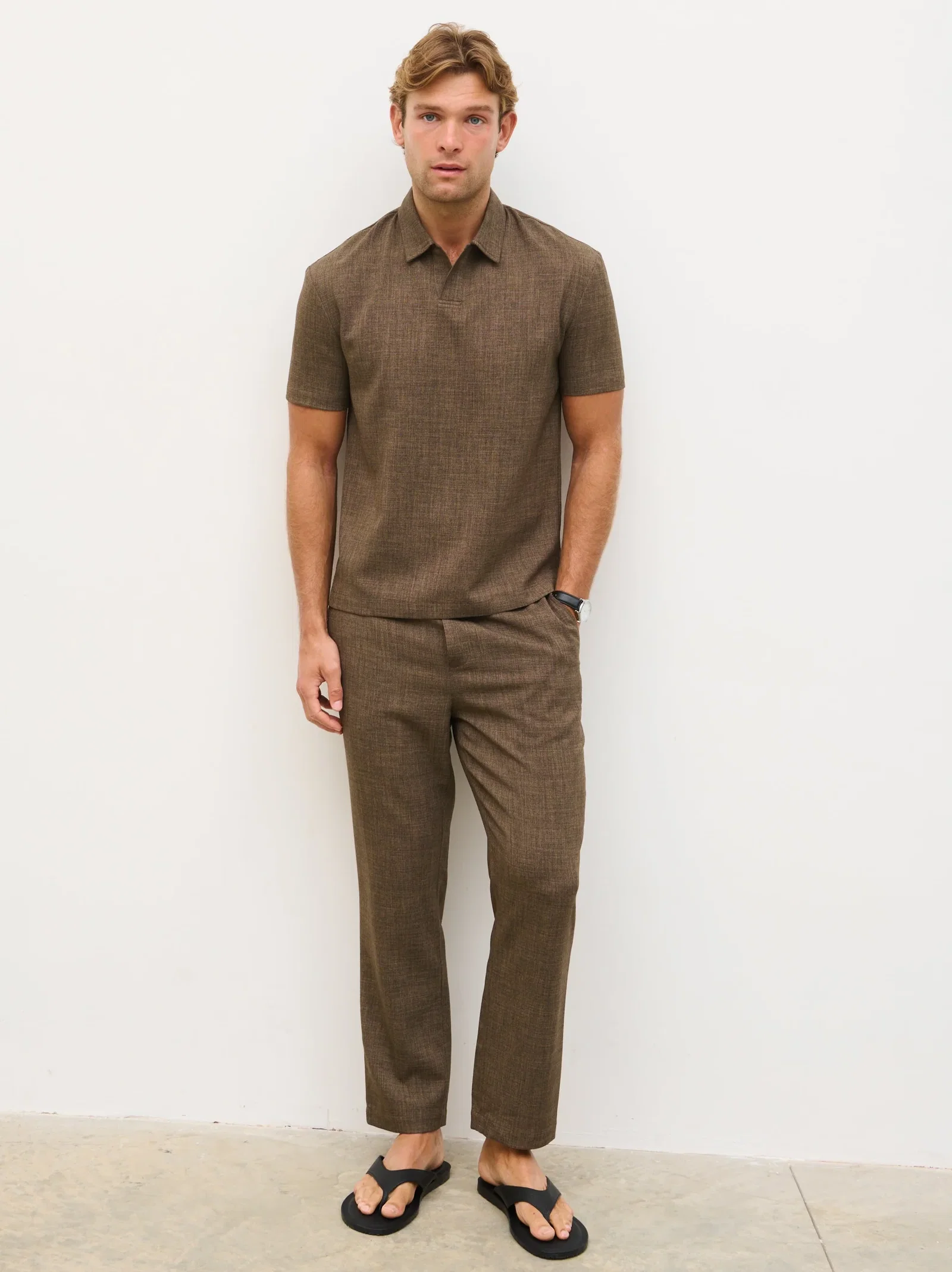 Image of Thorley Textured Drawstring Trousers - Brown