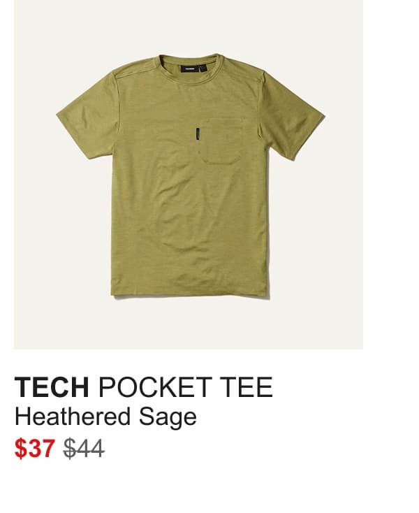 TECH POCKET TEE— Heathered Sage $37