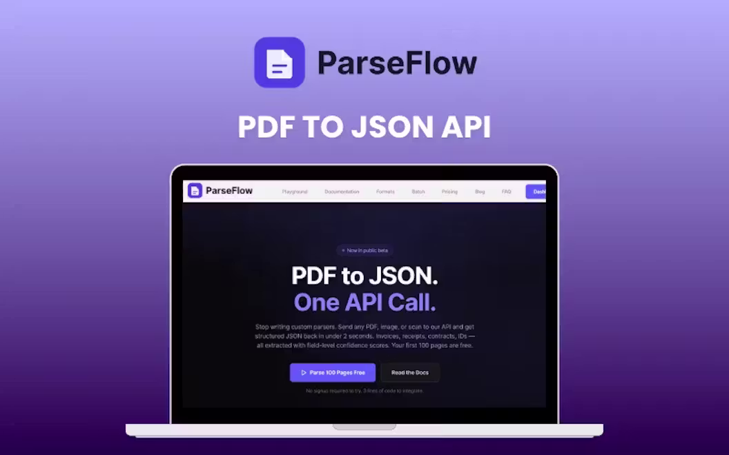 ParseFlow – Convert Your PDF To JSON API in Minutes | Lifetime Access