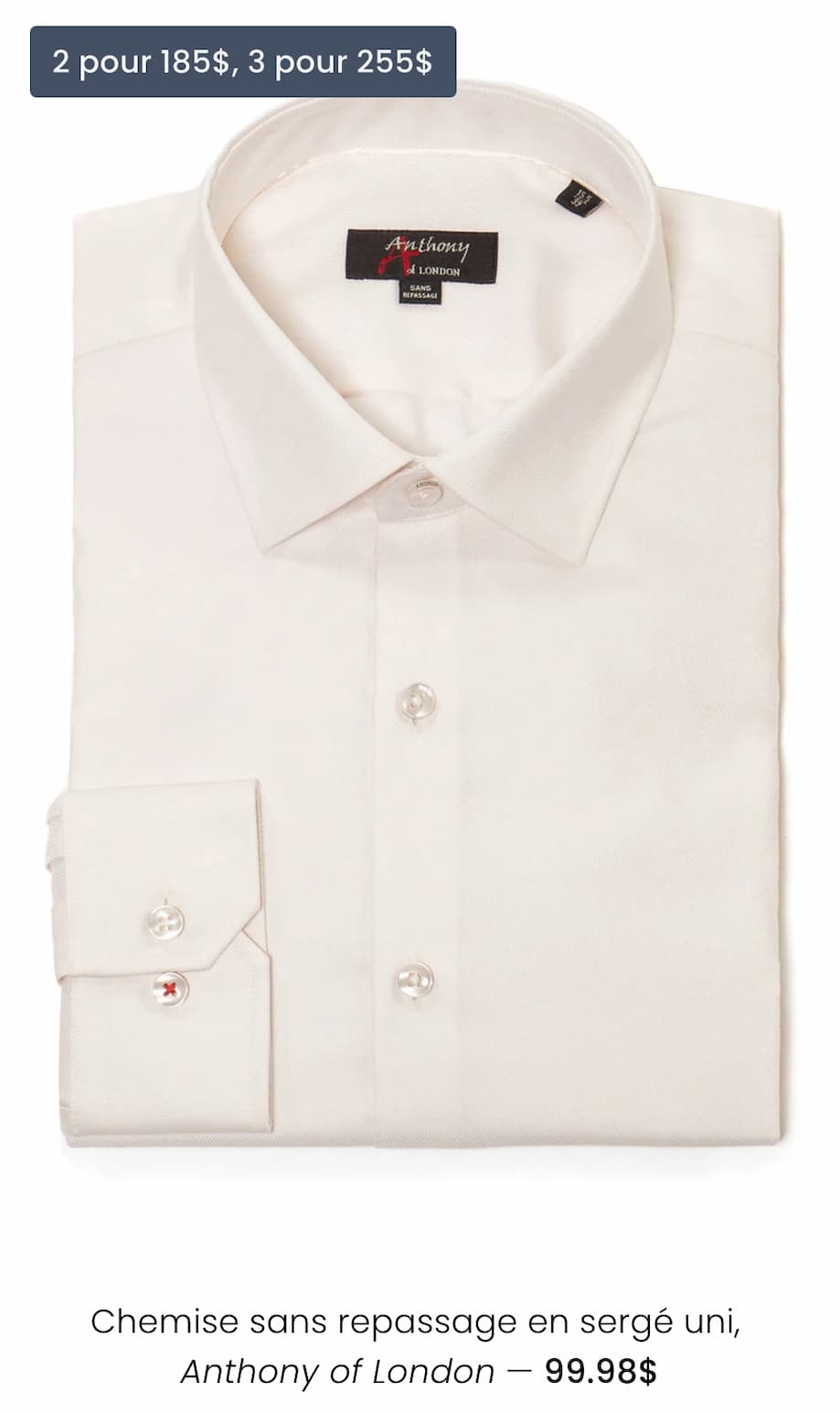 Chemise sans repassage en sergé uni