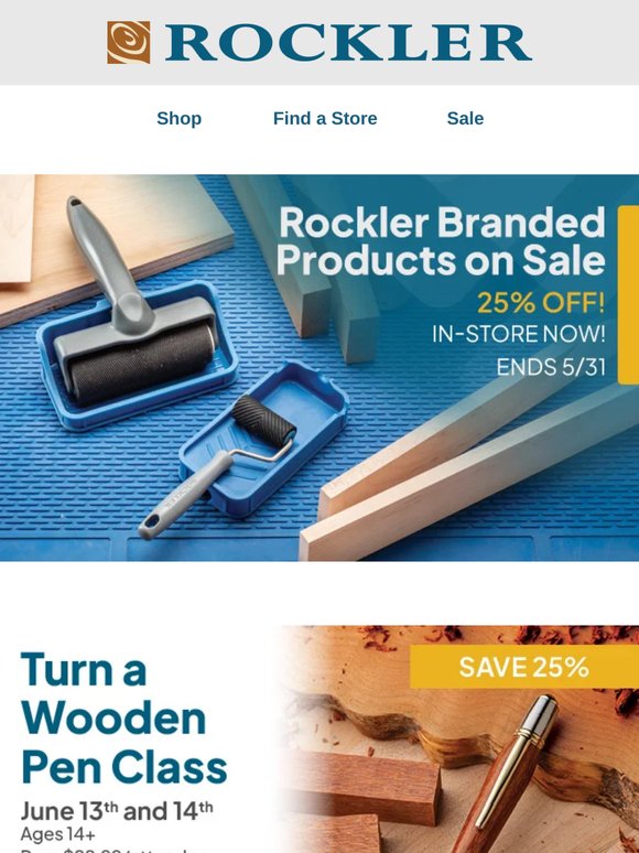 Now at Your Local Olathe Store — Rockler Branded Products on Sale! 25% Off!