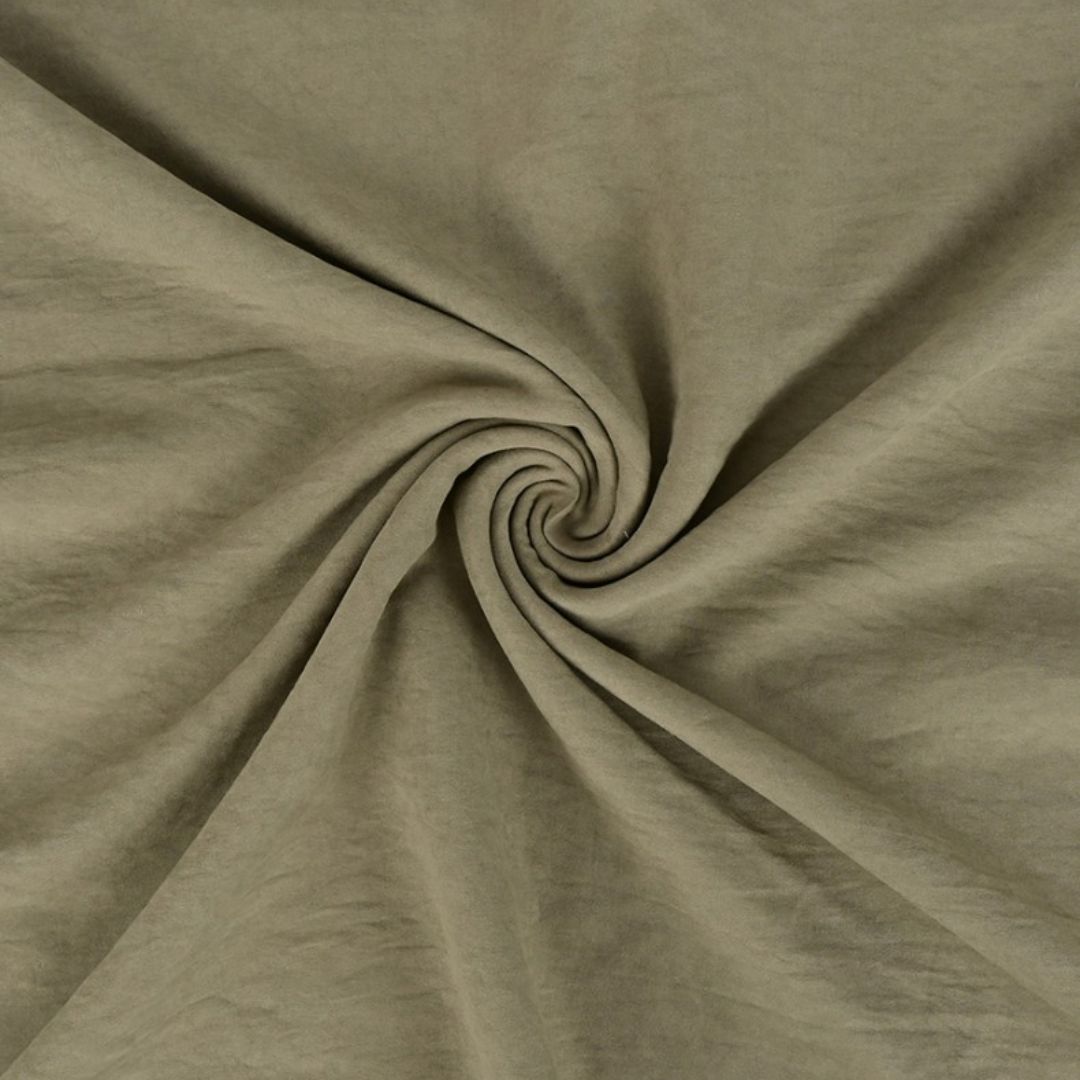 Minerva Core Range Sandwash Crushed Viscose Cupro Fabric Khaki