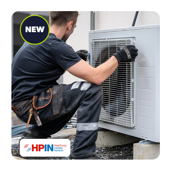 Image of installer working on a heat pump
