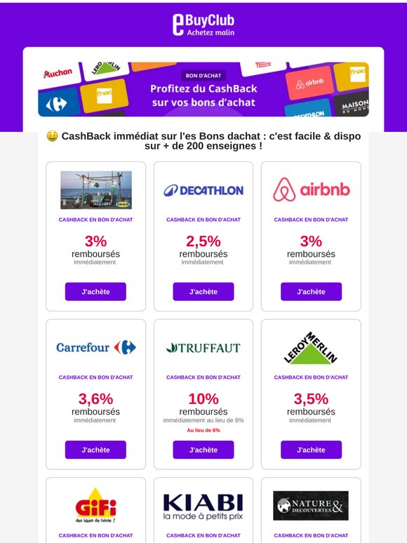 🔥 CashBack immédiat sur + de 200 enseignes