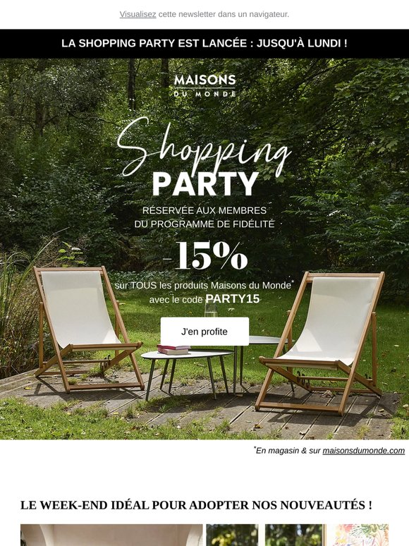 Shopping Party : -15% sur TOUT, seulement jusqu'à lundi