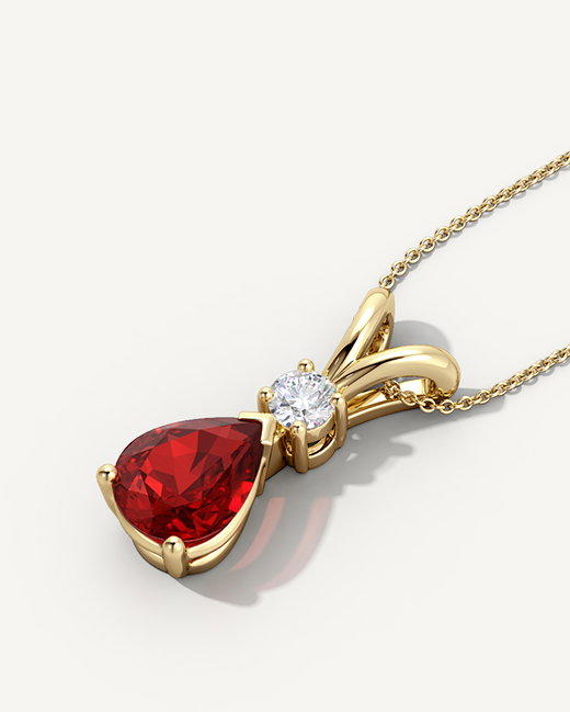 Lab Ruby V-Bale Pendant With Diamond