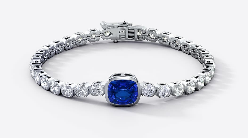 Lab Blue Sapphire Tennis Bracelet With Diamonds