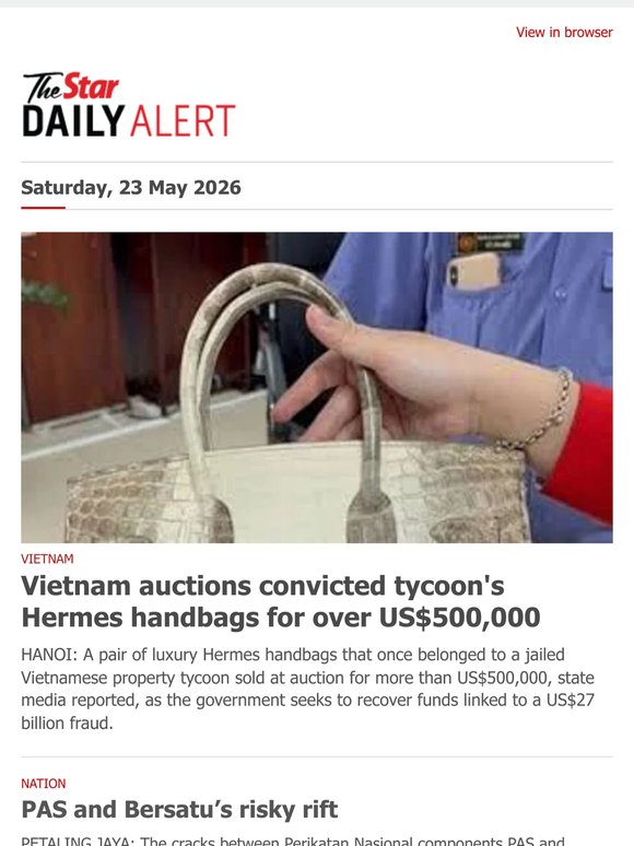 Vietnam auctions convicted tycoon's Hermes handbags for over US$500,000