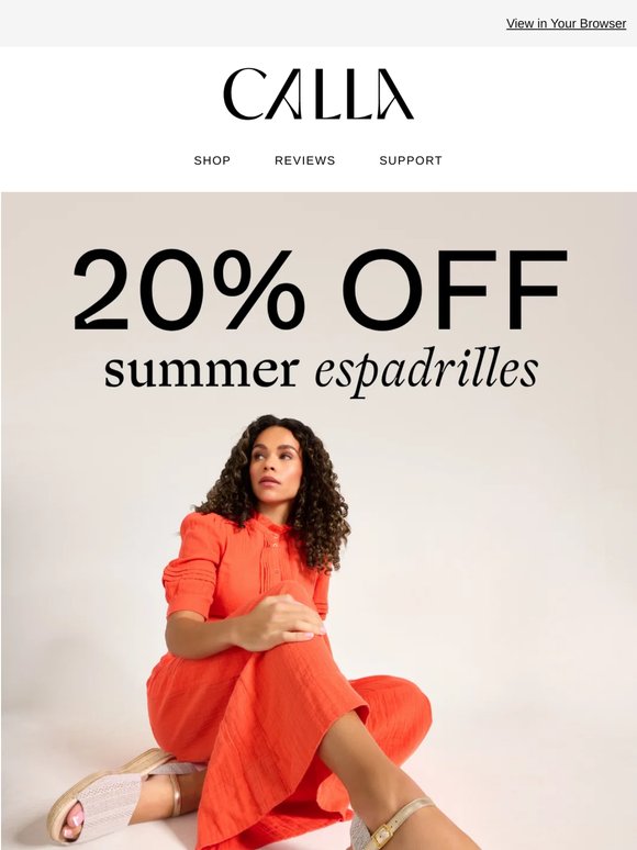 Get summer ready with 20% off espadrilles 🌞