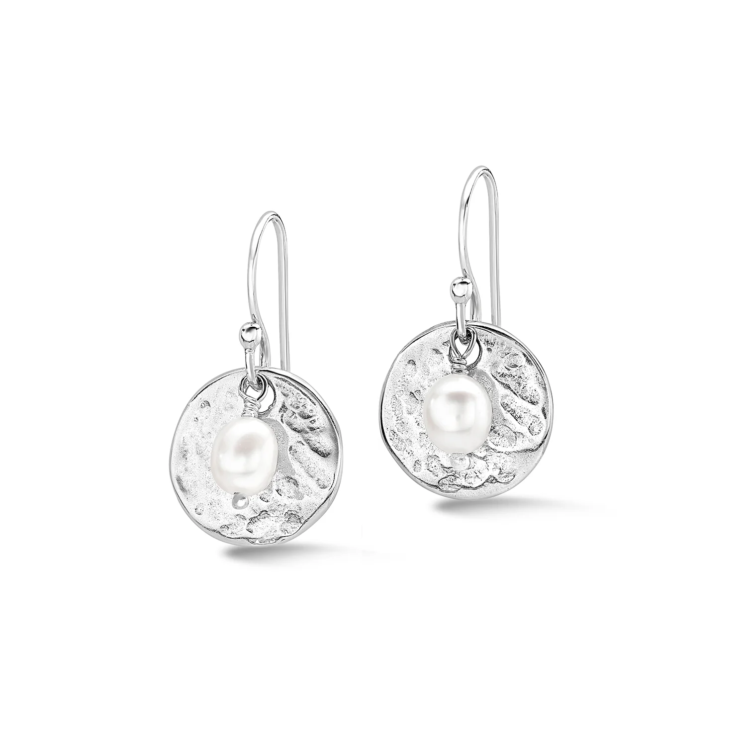 Image of Hammered Disc & White Freshwater Pearl Nomad Earrings