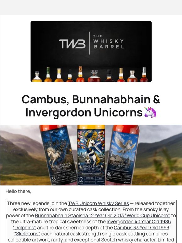 Staoisha, Invergordon & Cambus Join The Unicorn Whisky Series 🦄