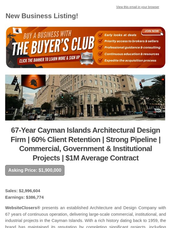 New Deal Alert: 67-Year Cayman Islands Architectural Design Firm | 60% Client Retention | Strong Pipeline | Commercial, Government & Institutional