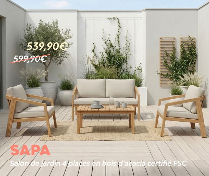 Salon de jardin 4 places en bois d'acacia certifié FSC SAPA