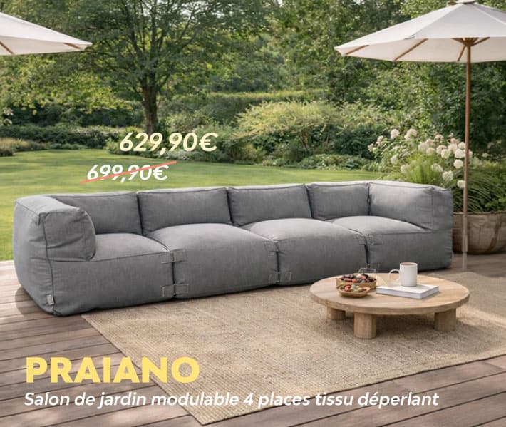 Salon de jardin modulable 4 places en tissu déperlant PRAIANO