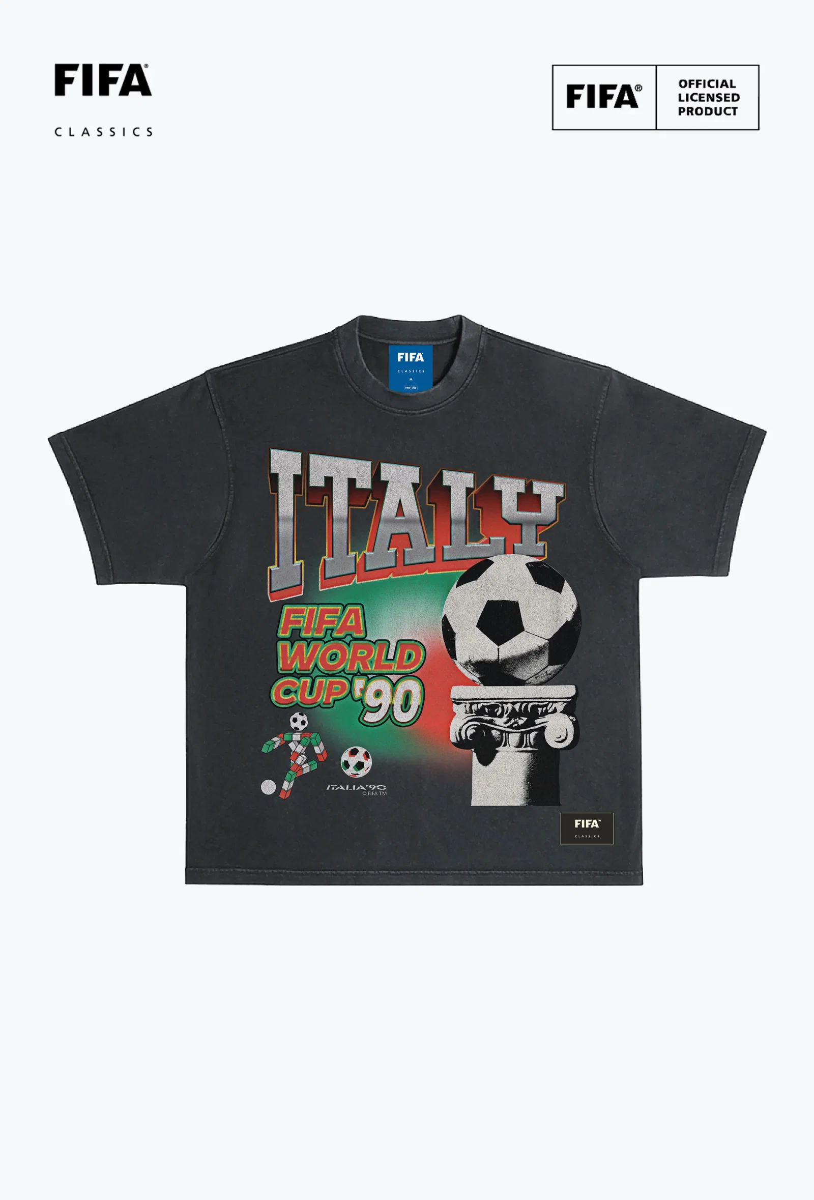 Image of FIFA World Cup 1990™ Italy Photorealistic Heavyweight Garment Dyed T-Shirt - Black