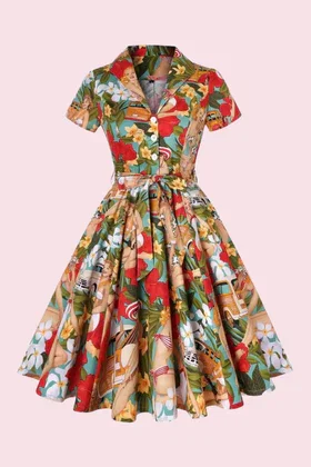 Memphis Americana Print Swing Shirt Dress