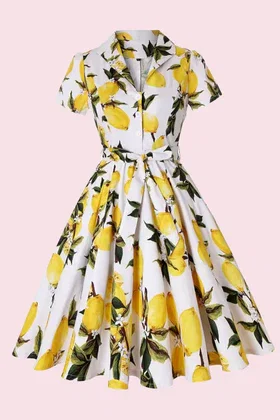 Memphis Lemon Print Swing Shirt Dress