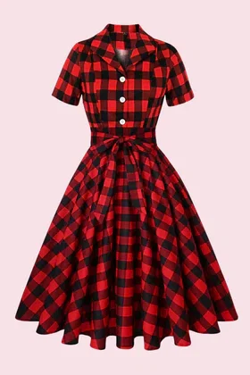 Memphis Red & Black Check Swing Shirt Dress