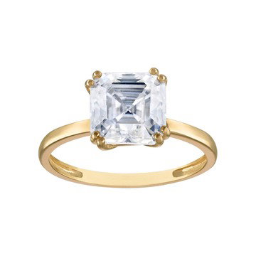 Asscher Cut Moissanite 10K Yellow Gold Solitaire Ring 2.96ctw DEW