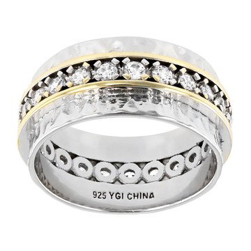 White Cubic Zirconia Rhodium And 14K Yellow Gold Over Sterling Silver Band Ring 1.50ctw