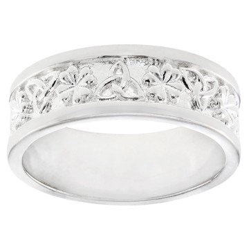 Silver Tone Trinity Knot & Shamrock Band Ring