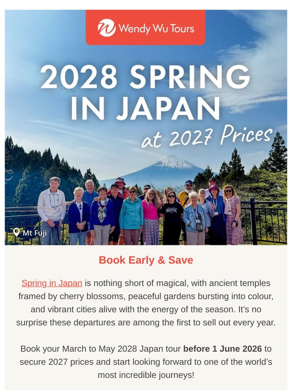 Valued Customer, Book 2028 Spring in Japan at 2027 Prices 🌸