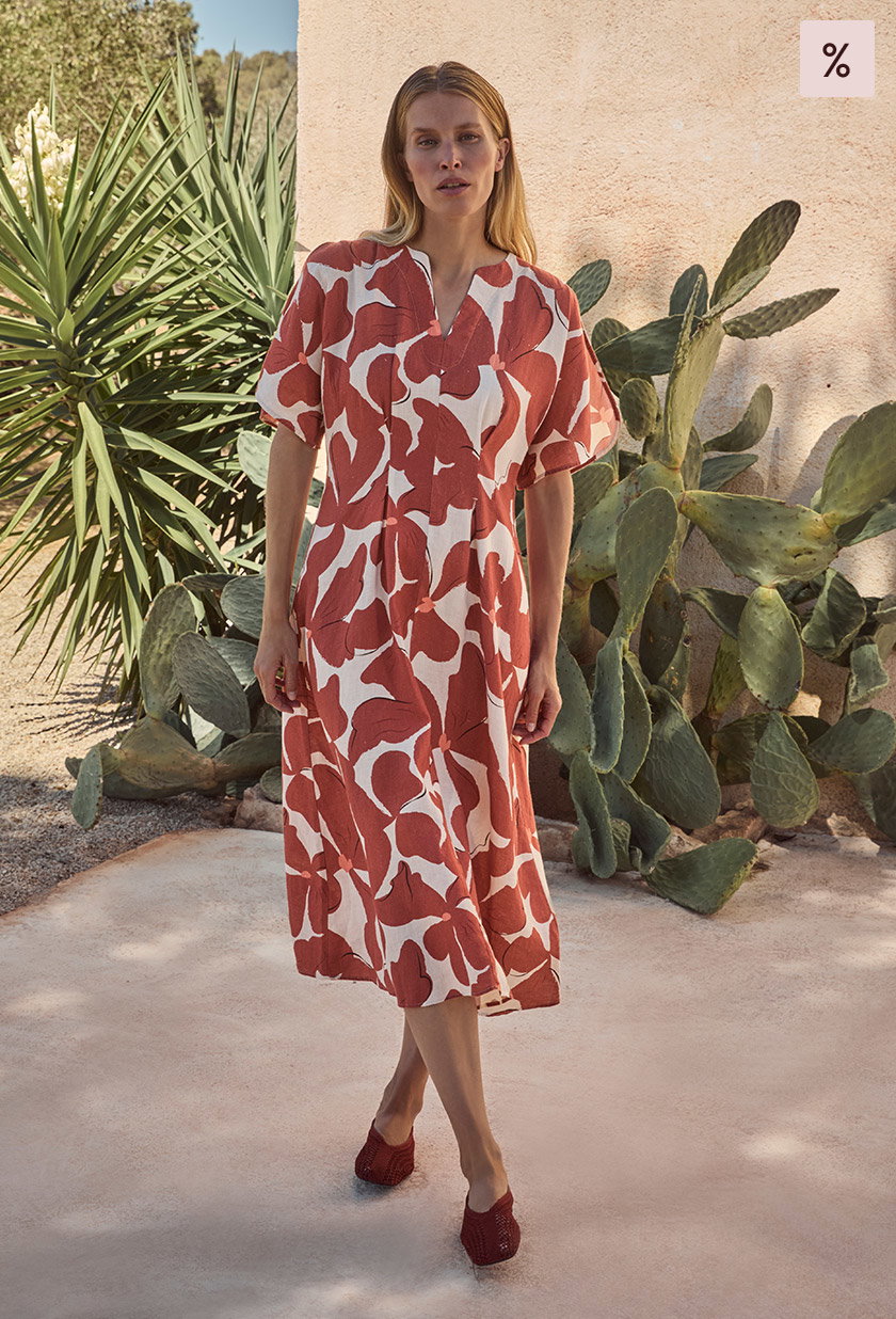 Kleid mit Taillierung Midi aus reinem Leinen