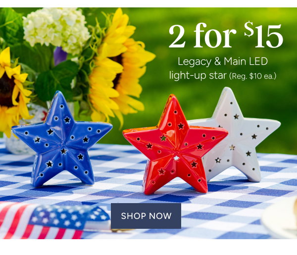 2 for $15 legacy & main LED light up star (reg. $10 ea.) | shop now