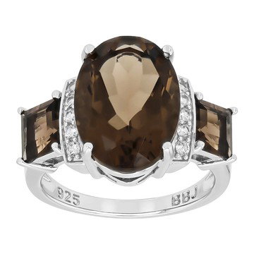 Smoky Quartz Rhodium Over Sterling Silver Ring 6.70ctw