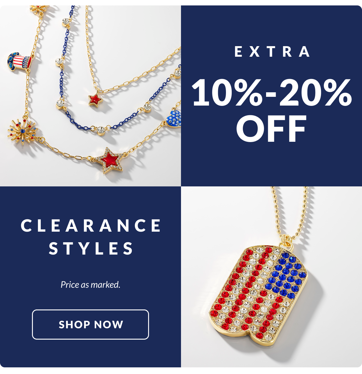 Memorial Day Sale & Clearance. Extra 10% - 20% Off Clearance Styles. Price as marked. Shop now