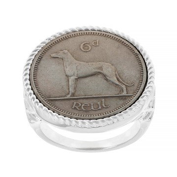 Silver Tone Irish Wolf Coin Ring