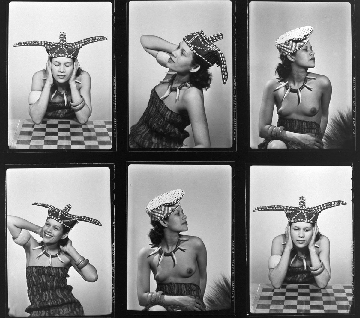Composite of model Adrienne Fidelin wearing hats