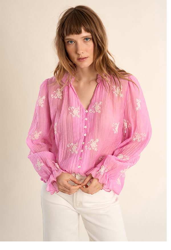 Semi-transparent embroidered shirt