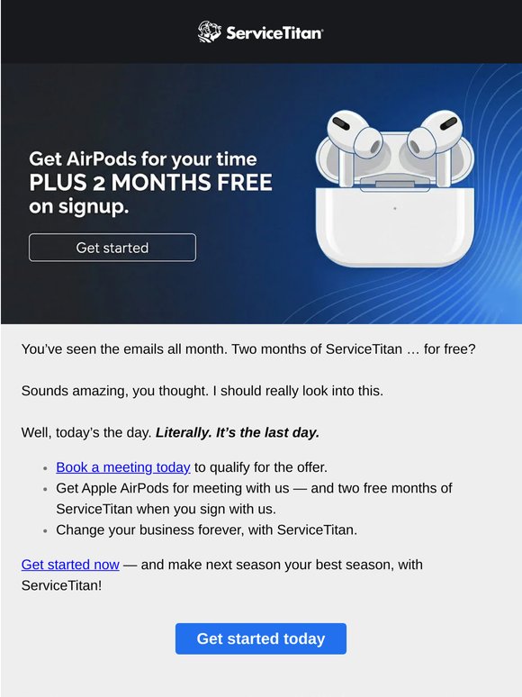 🎧 FINAL DAY: AirPods + 2 months on us