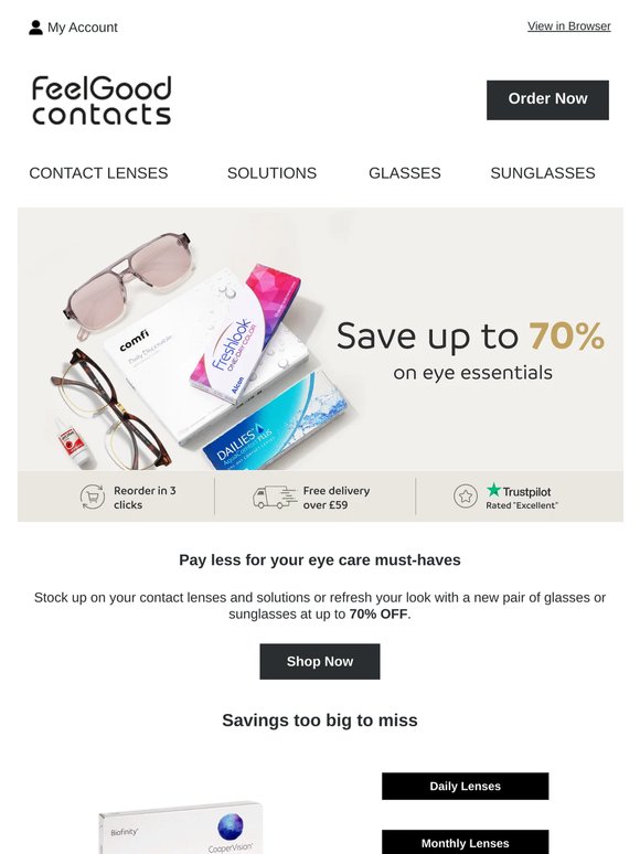 Up to 70% OFF glasses, contact lenses & more