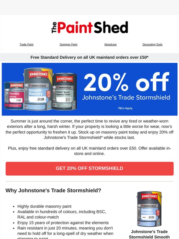 Get 20% off Johnstone’s Trade Stormshield, refresh your masonry 🙌