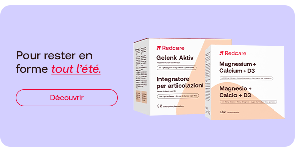 Compléments Redcare pour articulations et magnésium avec message « Pour rester en forme tout l’été » et bouton découvrir.